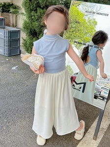 Nueva <span class=keywords><strong>moda</strong></span> 2 uds. Conjuntos de ropa para niñas sólido sin mangas sin espalda Top de punto + Pantalones sueltos casuales trajes para niñas - Product Image 2