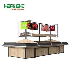 Commercial Grocery Store Island Vegetable <b>Display</b> <b>Stand</b> Heavy Duty Produce Shelving With Stainless Steel Tray - Product Image 3
