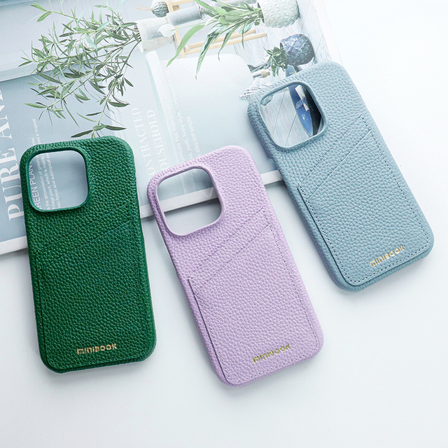 Custom Designer with Card Holder Shockproof Real Wallet Back Cover Genuine Pebble Leather Phone case for Iphone