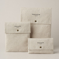 PandaSew Pochette à bijoux en coton et lin de luxe avec logo personnalisé, pour parfums, soins de la peau, soins personnels, emballage cadeau, style enveloppe