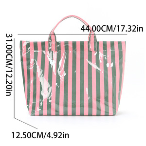 Bolsa de Mano de PVC a Rayas <span class=keywords><strong>para</strong></span> Mujer, con Forro de Poliéster, Impermeable, de Gran Capacidad, con Detalle Bordado, Venta al Por Mayor - Product Image 2