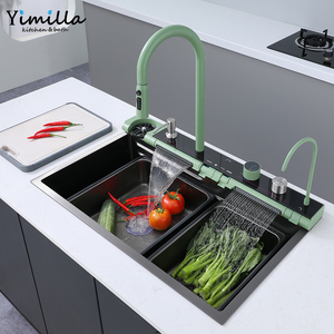 อ่างล้างจานอัจฉริยะแบบน้ำตก สเตนเลสสตีล แบบฝังในเคาน์เตอร์ แบบวางบนเคาน์เตอร์ อ่างล้างจานทันสมัย อ่างล้างจานแบบอ่างเดี่ยว พร้อมก๊อกน้ำ - Product Image 3