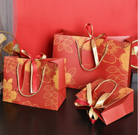 Tas Hadiah Vintage Emas Bermotif Bunga, Dapat Didaur Ulang, Cetak Daun Bunga Retro Cina, Pita Satin Dua Warna, Cetak Offset