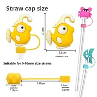 Cache-paille en caoutchouc souple universel 10 mm, motif dessin animé mignon semi-3D, à personnaliser, pour étui, breloque, protection anti-poussière pour paille, motif animaux marins