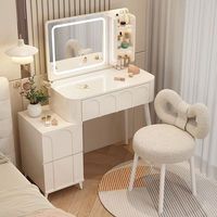 Table de toilette de chambre à coucher avec miroir, petite table de toilette, armoire de rangement de chevet, miroir avec lumière, bureau intégré avec chaise