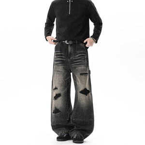 Retro Distressed Lumber <strong>Worker</strong> Style Pants - Street Style with Multiple Pockets High-quality Loose Straight <strong>Jeans</strong> for <strong>Men</strong> Women - Product Image 3