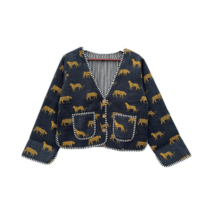 Trendsetting Women's Winter Jacket New Style Handmade Cotton <b>Quilted</b> Vintage Reversible Tiger Print Button Breathable Knitted - Product Image 1