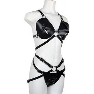 Hot Selling Harness Women PU Leather Bdsm Bondage Straps Bra Cage Gothic Garter Sexy Lingerie Pastel Goth Suspenders