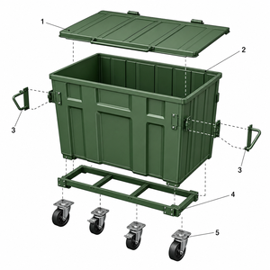 Bidone per <span class=keywords><strong>Rifiuti</strong></span> in Acciaio Zincato per Uso Comunale con Coperchio a Pedale per Esterni e Appalti Pubblici - Product Image 5