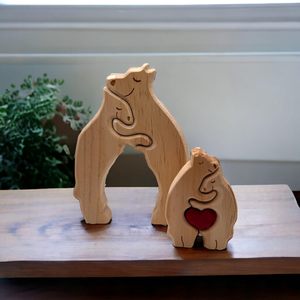 Orso di legno Orso di famiglia decorazione di famiglia regalo mamma e bambino Orso di legno Artigianato orso abbraccio di famiglia festa della mamma regalo - Product Image 5