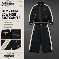 Ensemble décontracté deux pièces pour homme avec haut zippé et pantalon de jogging à cordon de serrage, imprimé toile étoilée noire, OEM ODM