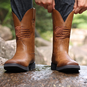 <span class=keywords><strong>Botas</strong></span> Vaqueras para <span class=keywords><strong>Hombre</strong></span>, <span class=keywords><strong>Punta</strong></span> <span class=keywords><strong>Cuadrada</strong></span>, <span class=keywords><strong>Botas</strong></span> Occidentales de Cuero Genuino con Diseño Patriótico Clásico, Antideslizantes, <span class=keywords><strong>Botas</strong></span> Cortas Robustas - Product Image 5