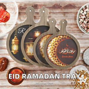 Wooden Ramadan Kareem Round Serving Tray Digital Printed Islamic <b>Decorations</b> - Product Image 2