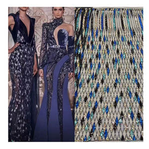 Tejido de malla de encaje con cuentas y perlas para vestido de boda europeo, 2023 - Product Image 1