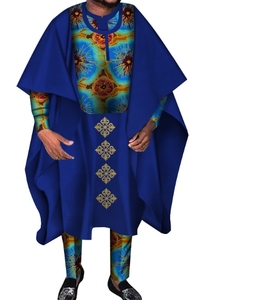 Ensemble de trois pièces de robes pour hommes africains imprimés et teints en tissu ciré pur coton, T-shirt à manches longues, pantalon et <span class=keywords><strong>robe</strong></span> - Product Image 6