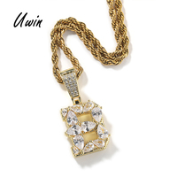 Uwin Colgante de Letra Inicial con Circonitas Cúbicas en Forma de Pera, Chapado en Oro de 18K, Estilo Hip Hop, Colgante de Alfabeto Personalizado, Joyería con Nombre Personalizado