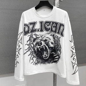 Camisetas de algodón con hombros descubiertos de peso pesado Premium, camiseta gráfica estampada de gran tamaño, camiseta de manga larga cuadrada personalizada - Product Image 1