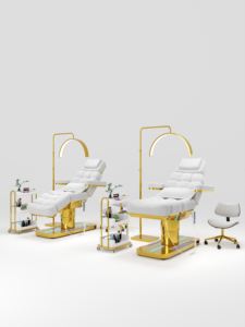 Moderne Elektrische Kosmetikliege mit Goldenem Sockel, Gestepptem Kunstleder und 3/4 Motoren, Spa-Behandlungsstuhl und Massageliege - Product Image 5