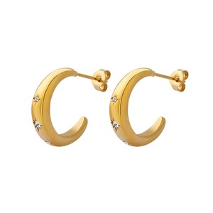 <span class=keywords><strong>Orecchini</strong></span> a Cerchio in Acciaio Inossidabile Placcati Oro 18K PVD Senza Nichel con Zirconi a Forma di C per Orecchie Sensibili - Product Image 6