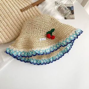Cherry Ribbon <b>Straw</b> <b>Hat</b> Wide Brim Foldable Sun Protection Beach Vacation <b>Hat</b> For Women Fresh Sweet Style Summer Sunshade - Product Image 4