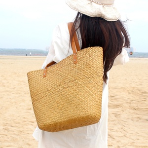 Bolsas de <span class=keywords><strong>Playa</strong></span> de Paja Tejida para Compras, Venta al por Mayor, Gran Capacidad, Cestas Reutilizables de Hierba Natural - Product Image 3