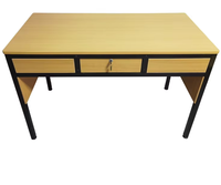 Bureau d'enseignant avec tiroir verrouillable, table d'étude à hauteur fixe avec plateau en bois et structure en acier, mobilier scolaire moderne