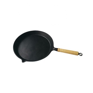 Sartén/sartén redonda <span class=keywords><strong>de</strong></span> hierro fundido pre-sazonada con mango <span class=keywords><strong>de</strong></span> madera - Product Image 5