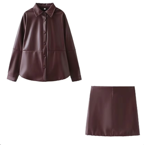 2025 mode rue moto tenues femmes à manches longues vélo veste jupe courte costumes en cuir PU Mini jupe ensembles tenues - Product Image 2
