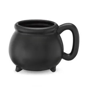 new factory custom black matte Halloween witches brew cauldron cup ceramic beer cauldron coffee mugs