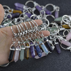 Porte-clés en pierre naturelle hexagonale Chakra, porte-clés en pierre de balle, porte-clés pour sac à main, bijoux de mode, cadeau - Product Image 2