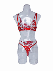Ensemble de lingerie sexy pour femme, motif lèvres rouges, brodé, confortable, respirant, tendance - Product Image 6