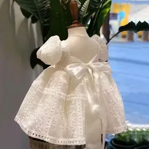 Custom Item Woven Cotton Solid Color Lace Casual Print Custom Fashion Fancy White Lace Kid Baby Kids Dress For Girls