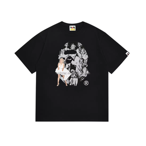 قميص رجالي فضفاض برقبة مستديرة وأكمام قصيرة مع طباعة شعار كرتوني على شكل قرد - موديل 2111 - Product Image 3