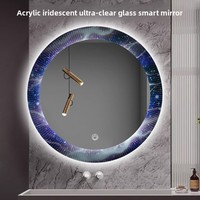 Miroir mural intelligent LED de style nordique en forme de cercle, ultra-blanc, acrylique, ciel étoilé, irisé, à commande tactile, éclairé