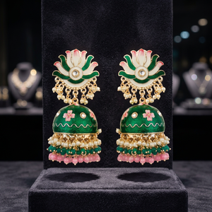 Indo Western Meenakari <b>Chandelier</b> Earrings Rhodium Plated Vintage Wedding Women's Jewelry Model 106055 - Product Image 3