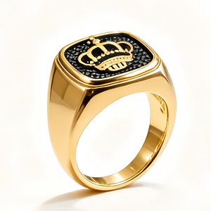 Bague signet personnalisée en acier inoxydable plaqué or avec gravure, badge LOGO, pour club familial ou champion - Product Image 5