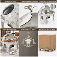 Chauffe-plat de buffet LQ Hydraulic Visual 6L en marbre blanc avec couvercle en verre épaissi en acier inoxydable pour salle à manger, mariage, hôtel, banquet, vente en gros
