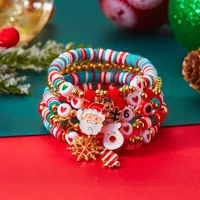 Ensemble de 4 bracelets en perles d'argile polymère, sapin de Noël, Père Noël, cerf, flocon de neige, bijoux pour femmes, bracelets à breloques multicouches