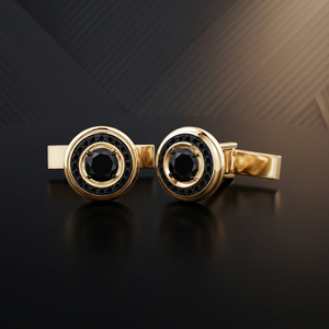 Boutons de manchette en or pour homme avec micro-incrustation de diamant noir naturel taille brillant rond, bijoux formels pour mariage - Product Image 1