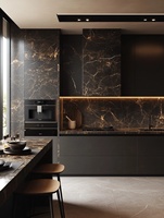 Kabinet Dapur Kayu Solid Modular Modern Kelas Atas dengan Area Kerja di Pulau Dapur, Penyimpanan Dinding Penuh, Backsplash, Keran, dan Laci Geser