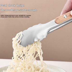 Pince de cuisine et barbecue en acier inoxydable de 9/12/14 pouces avec manche en bois pour la pâtisserie et la manipulation des aliments – Vente en gros - Product Image 2