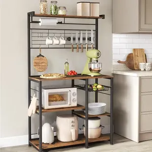 Vente en gros de support pour boulangers de cuisine industrielle support brun pour micro-ondes étagère de cuisine avec bande magnétique et 12 crochets étagère sur pied - Product Image 1