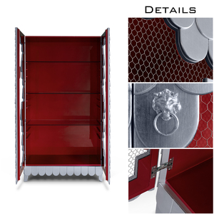 Mueble de Almacenamiento de Lujo con Hojas Plateadas de Inspiración Urbana, Estantes de Vidrio Refinados, Base de Metal, Duradero, para Sala de Estar o Dormitorio - Product Image 5
