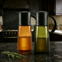 Distributeur d'huile d'olive en verre ambré LFGB, ouverture et fermeture par gravité, capacité de 300 ml, bouteille d'huile de cuisson avec bec verseur