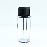 Tube de brillant à lèvres carré transparent noir dégradé de 8 ml avec logo personnalisé, en plastique, sérigraphié, tubes vides pour gloss à lèvres