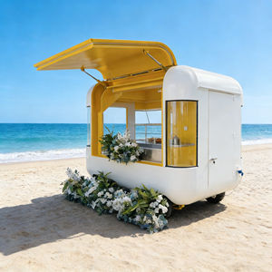 Carrito de Postres Móvil de Acero Inoxidable con 4 Ruedas, Decoración Floral Personalizada en Amarillo y Blanco para Helados, Comida Rápida, Mercado Nocturno y Pastelería - Product Image 2