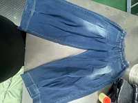 Chunxiu 2026 Jean plissé à jambe large en denim bleu uni, taille haute élastique, coupe lanterne, grande taille, style européen et américain, délavé aux enzymes
