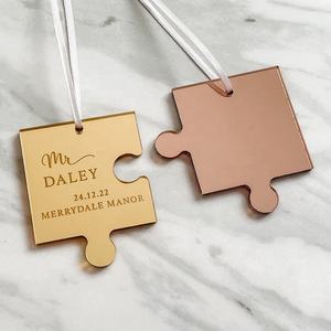 Mr &amp; Mrs Wedding <strong>Baubles</strong> Jigsaw Piece Tree Decorations <strong>Engagement</strong> Couple Gifts 1st Christmas Married Ornaments - Product Image 3
