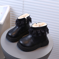 Bottes d'hiver pour filles, style princesse, avec bordure en dentelle, nouvelle collection, semelle souple, tige en PU, doublure en coton, antidérapantes, respirantes et légères