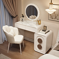 Table de maquillage extensible de grande capacité au design moderne avec miroir LED, armoire de rangement en bois massif pour hôtel et appartement